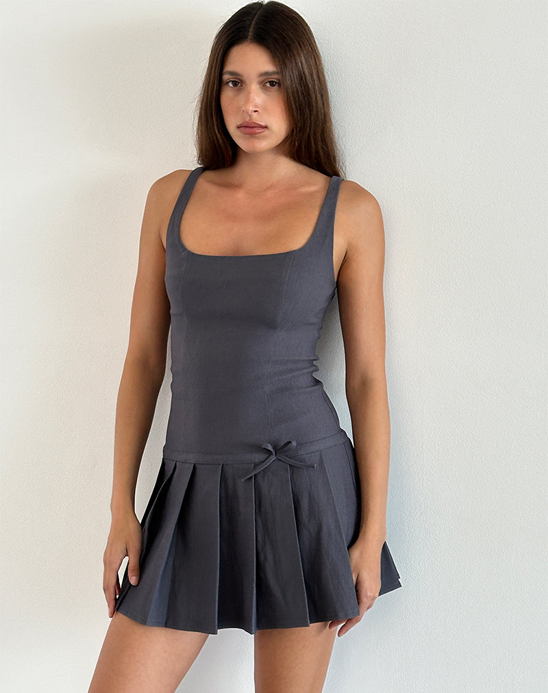 Jadzia Drop Waist Mini Dress in Charcoal Grey Jadzia Drop Waist Mini Dress in Charcoal Grey
