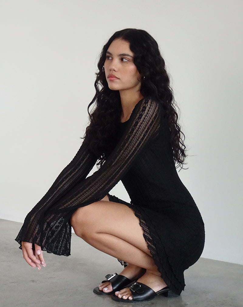 motel rocks black lace dress Cotila Mini Dress in Black Lace Small Flower Black