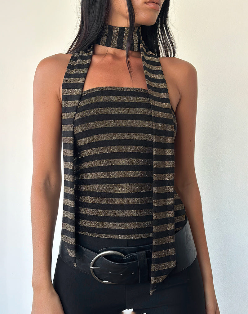 Gold Stripe Lurex Bandeau Top with Scarf | Jeldia