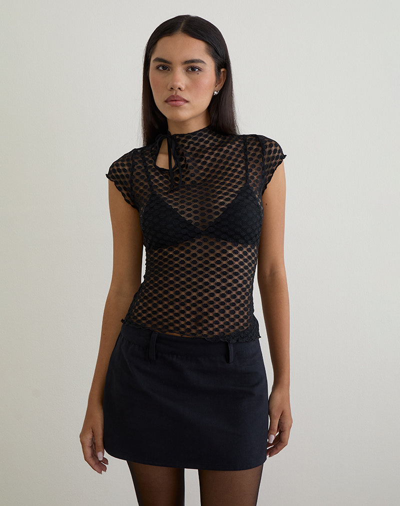 Black Polka Lace Keyhole Top | Jiwon – motelrocks-com-us