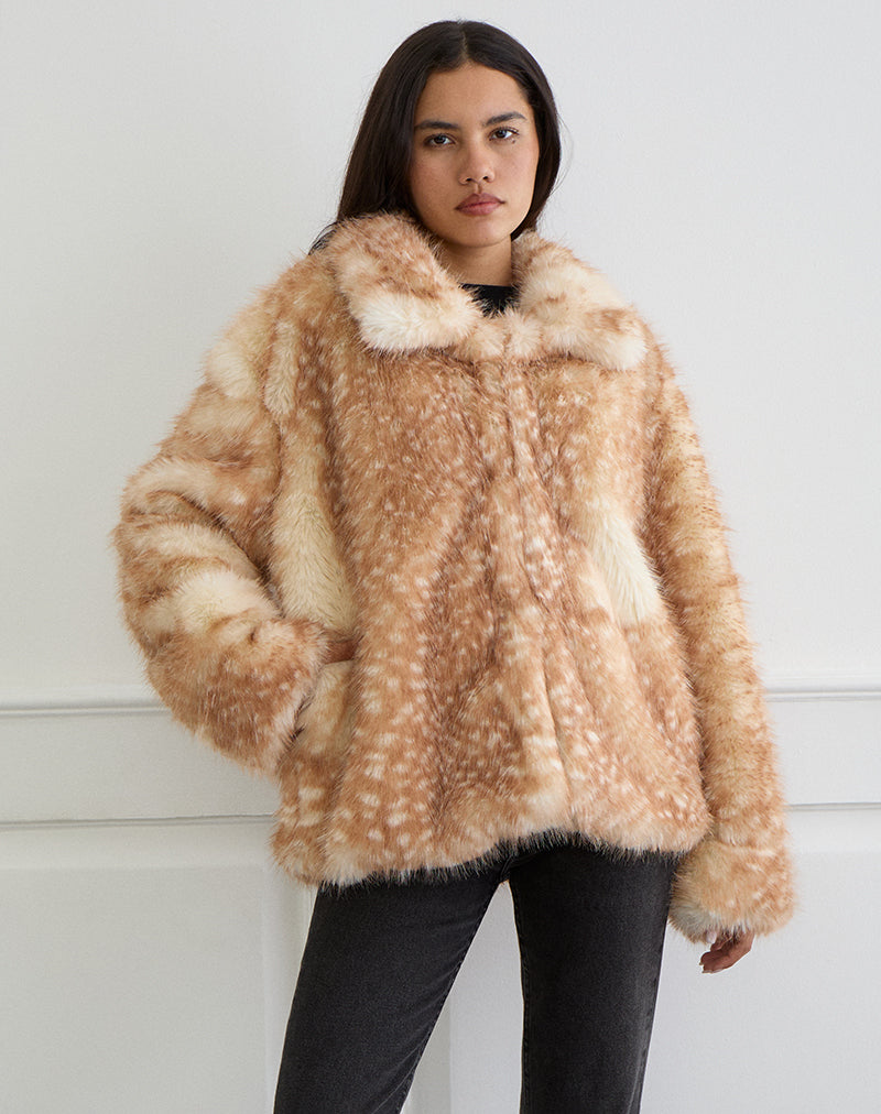 Beige Bambi Print Faux Fur Jacket | Joji – motelrocks-com-us
