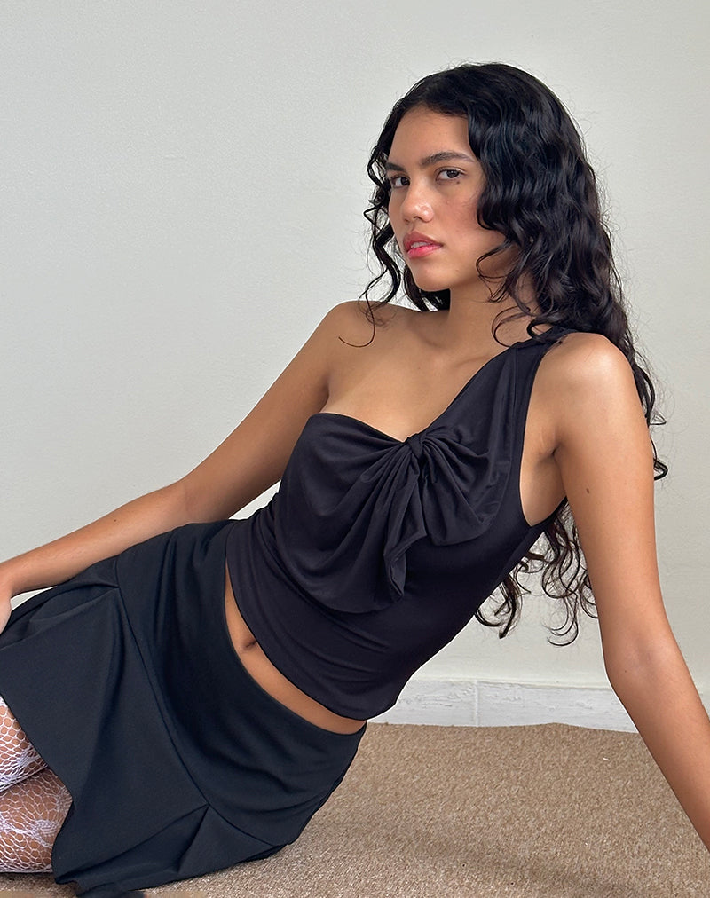 【ねこ】Nana ribbon oneshoulder tops Black One Shoulder Bow Top | Jovie – motelrocks-com-us