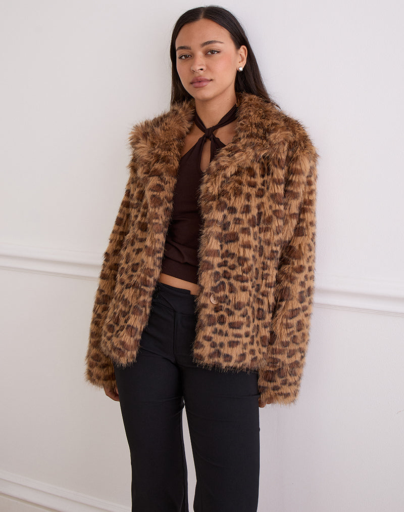 Leopard Brown Crop Faux Fur Jacket | Joji – motelrocks-com-us