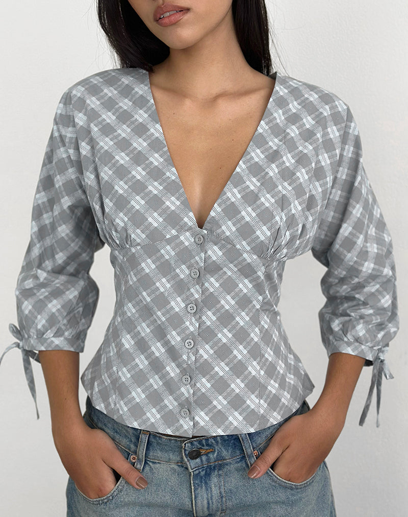 Grey Oblique Check Poplin Shirt | Kadeka – motelrocks-com-us