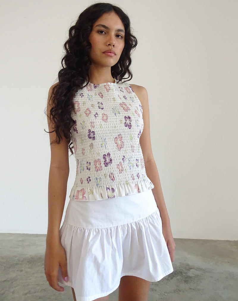 Flower Stamp Purple Shirred Top | Kagumi – motelrocks-com-us