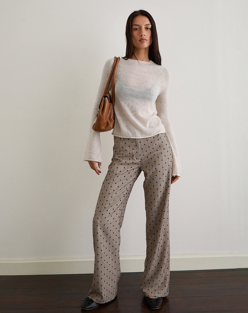 Beige with Pinstripe Polka Tailored Straight Leg Trouser | Tatina
