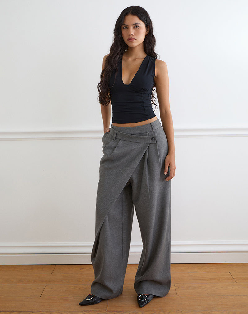 Charcoal Asymmetric Tailored Wide Leg Trouser | Kanna – motelrocks