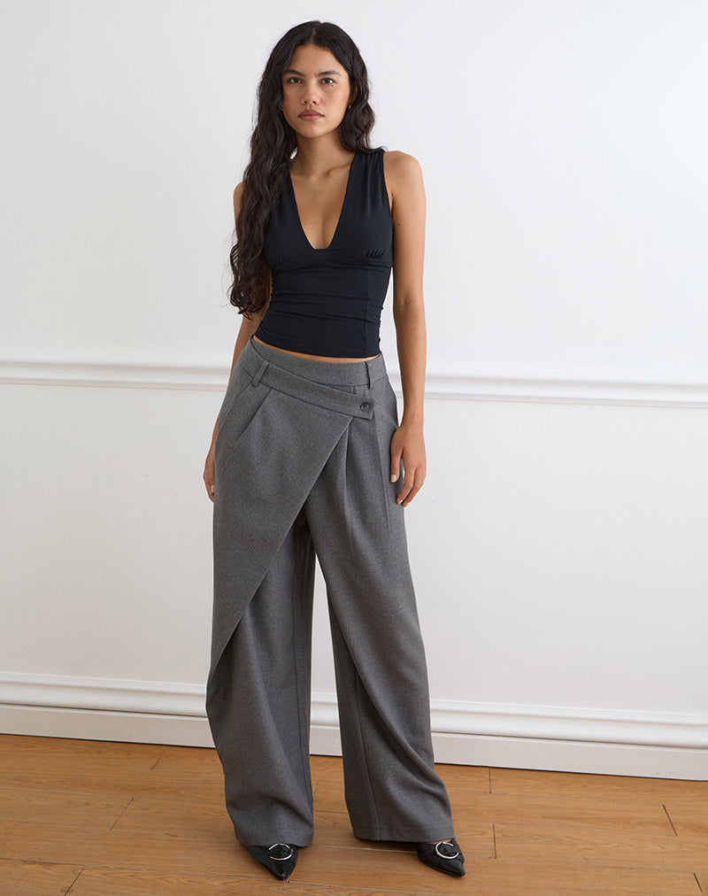 Charcoal Asymmetric Tailored Wide Leg Trouser | Kanna – motelrocks