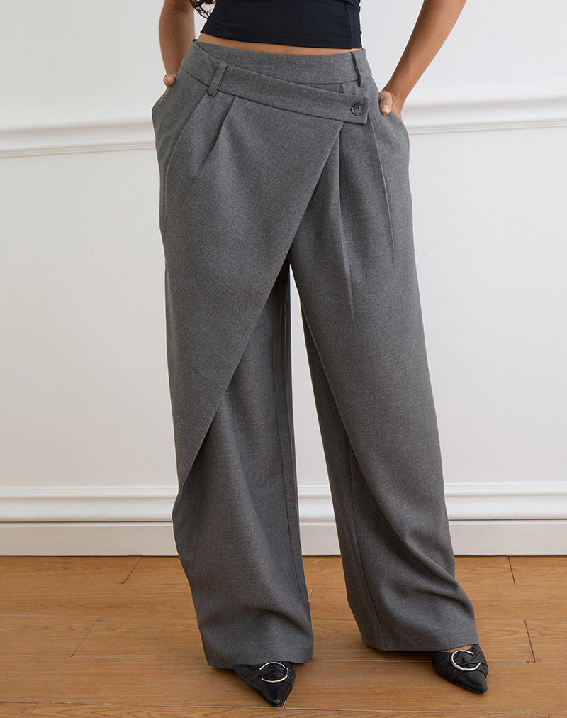Charcoal Asymmetric Tailored Wide Leg Trouser | Kanna – motelrocks