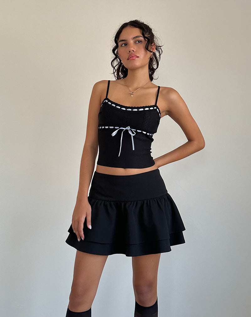 Black with Contrast Ribbon Cami Top