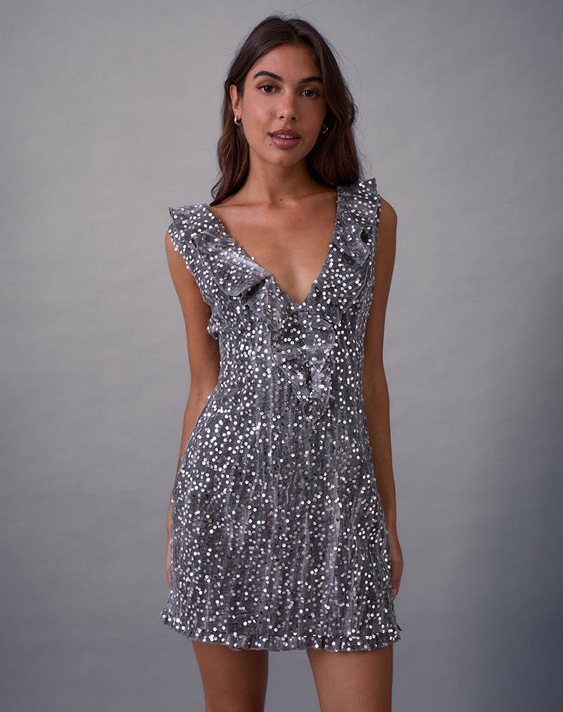 Grey Sequin Mini Dress in Chiffon | Kasuya – motelrocks-com-us