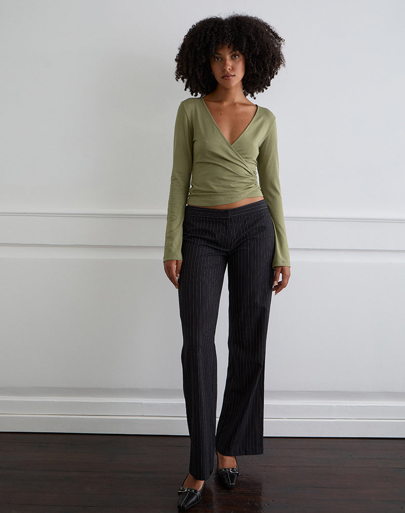 Olive Green Long Sleeve Wrap Top | Kien – motelrocks-com-us