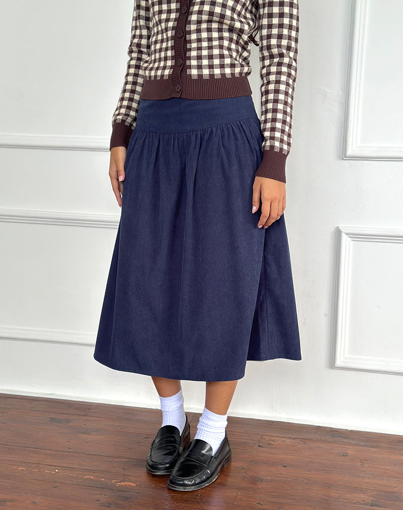 Kiranila Midi Skirt in Baby Cord Ink Blue