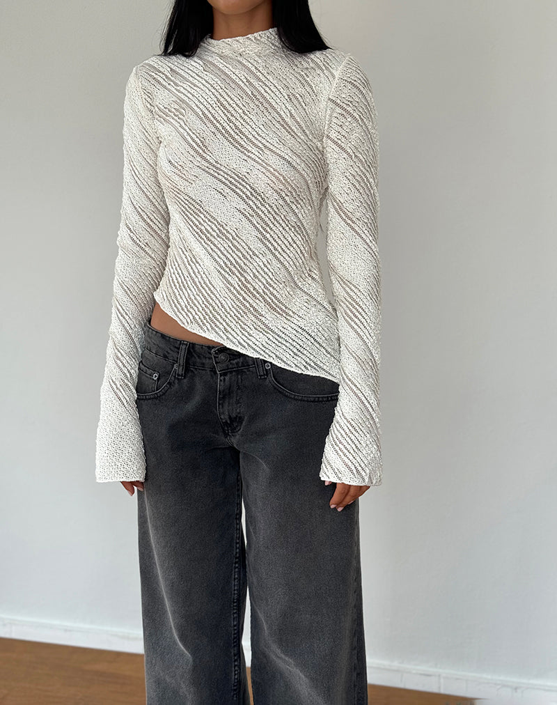 Ivory Textrued Long Sleeve Top