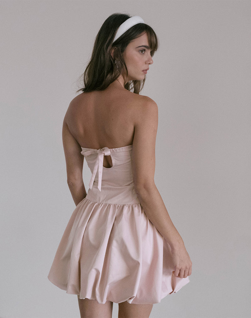 pastel pink mini dress Motel Puffball bandeau Mini Dress in Baby Pink