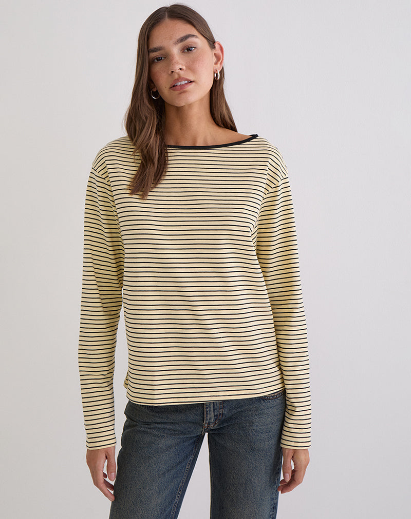 Black and Yellow Micro Stripe Long Sleeve Top | Kumiko