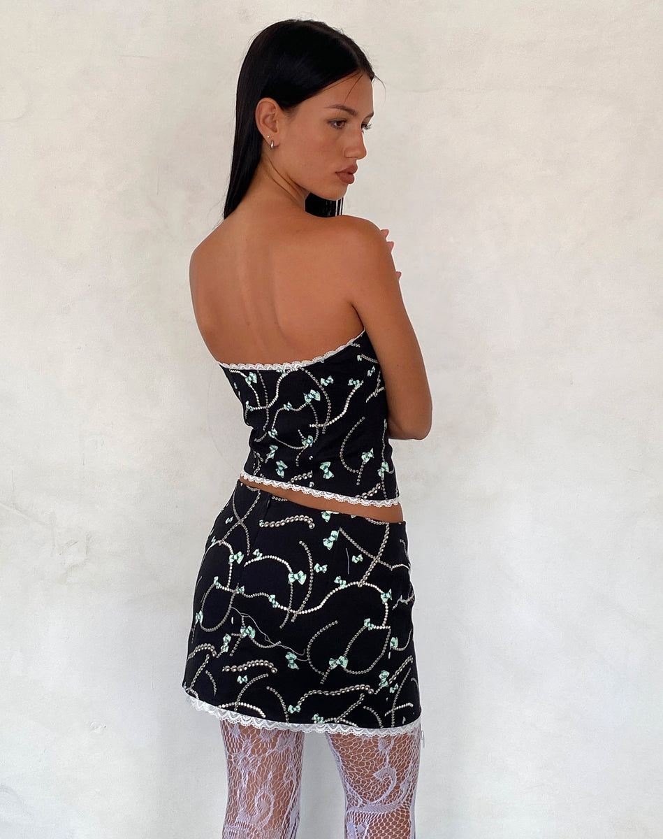Black Mini Skirt with Pearl and Bow Print | Molen – motelrocks-com-us