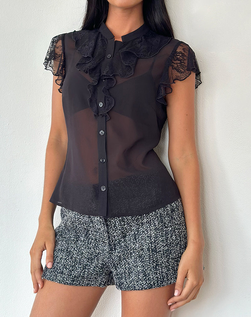 Black Chiffon Lace Short Sleeve Blouse | Lada – motelrocks-com-us