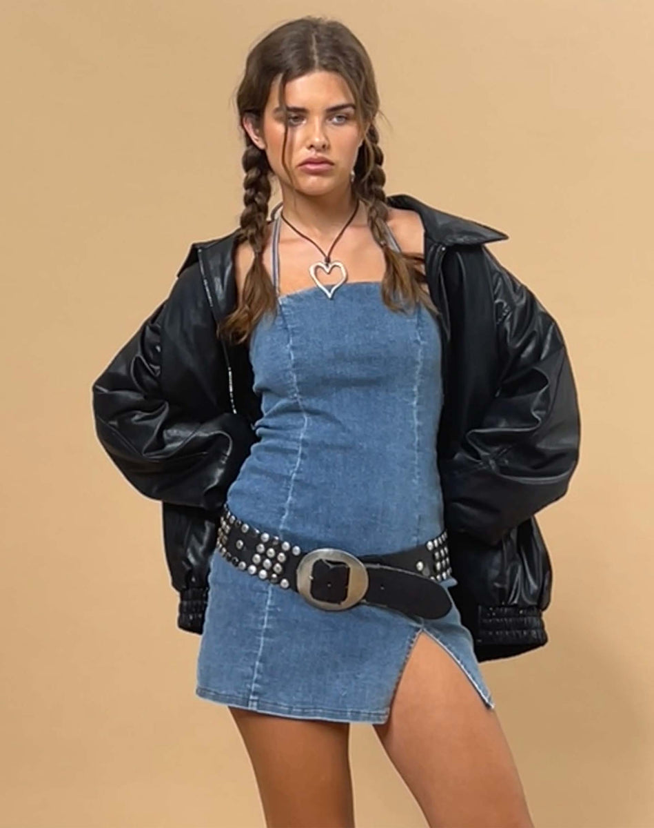 motel rocks denim dress Pramuda Bandeau Mini Dress in Indigo Chambray