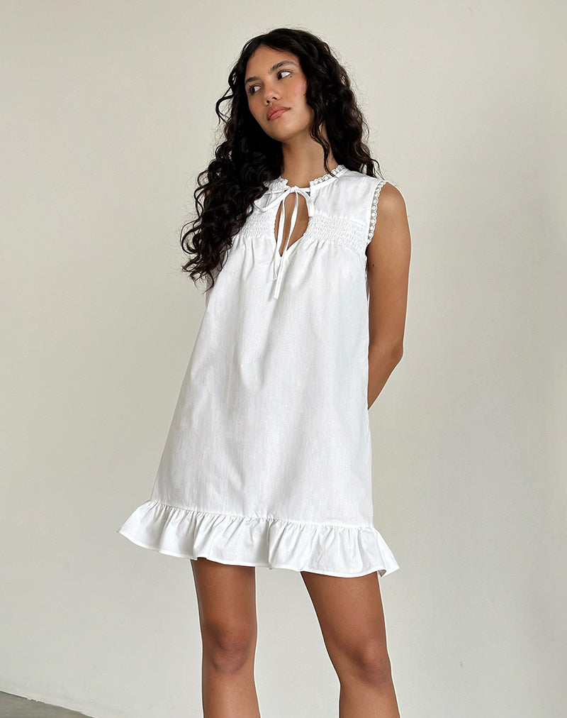 Lalita Babydoll Mini Dress in Poplin White Lalita Babydoll Mini Dress in Poplin White