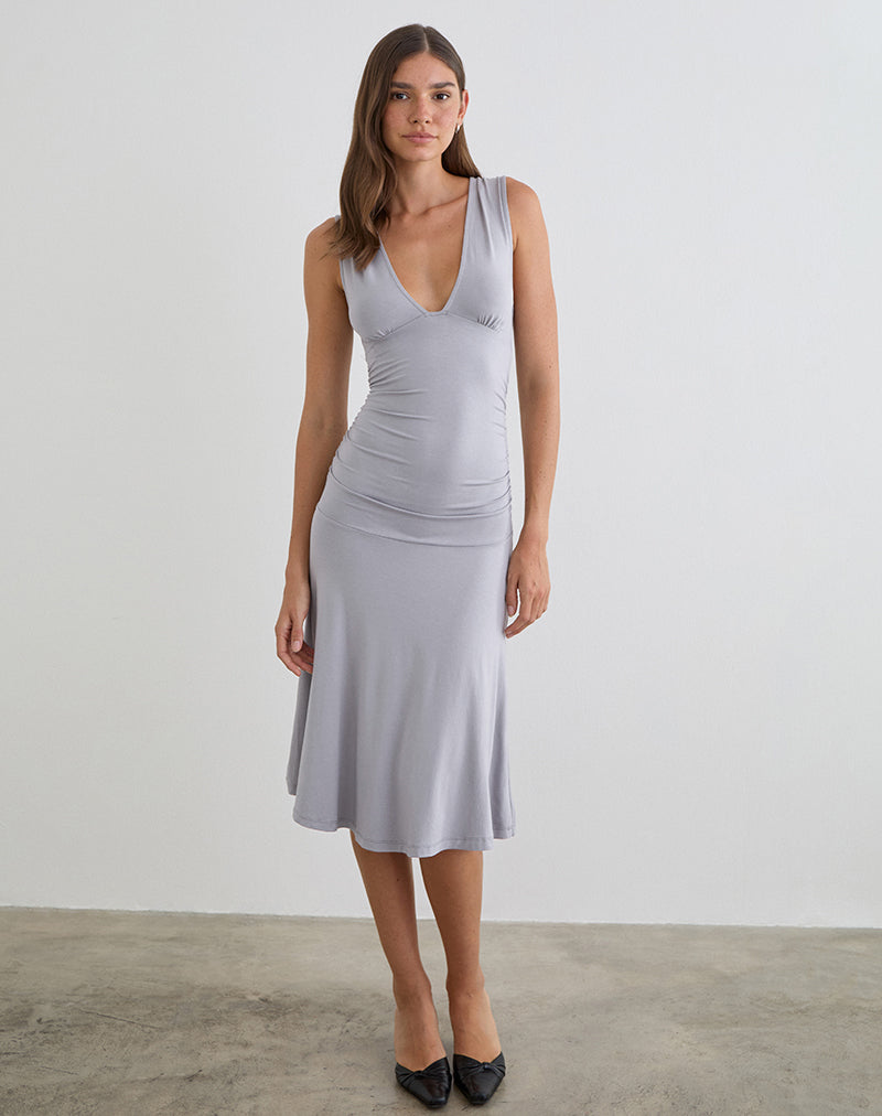 Laluma Midi Dress in Lilac Grey , V Neck