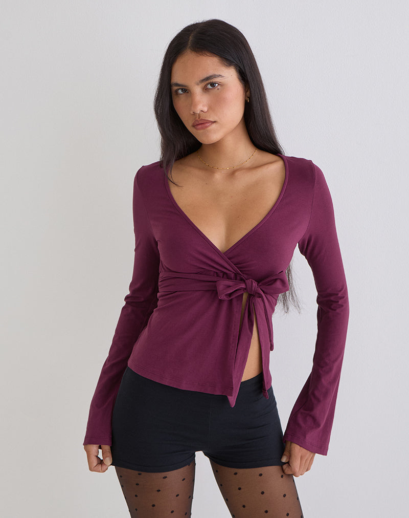 Deep Purple Wrap Plunge Long Sleeve Top | Lamae – motelrocks-com-us
