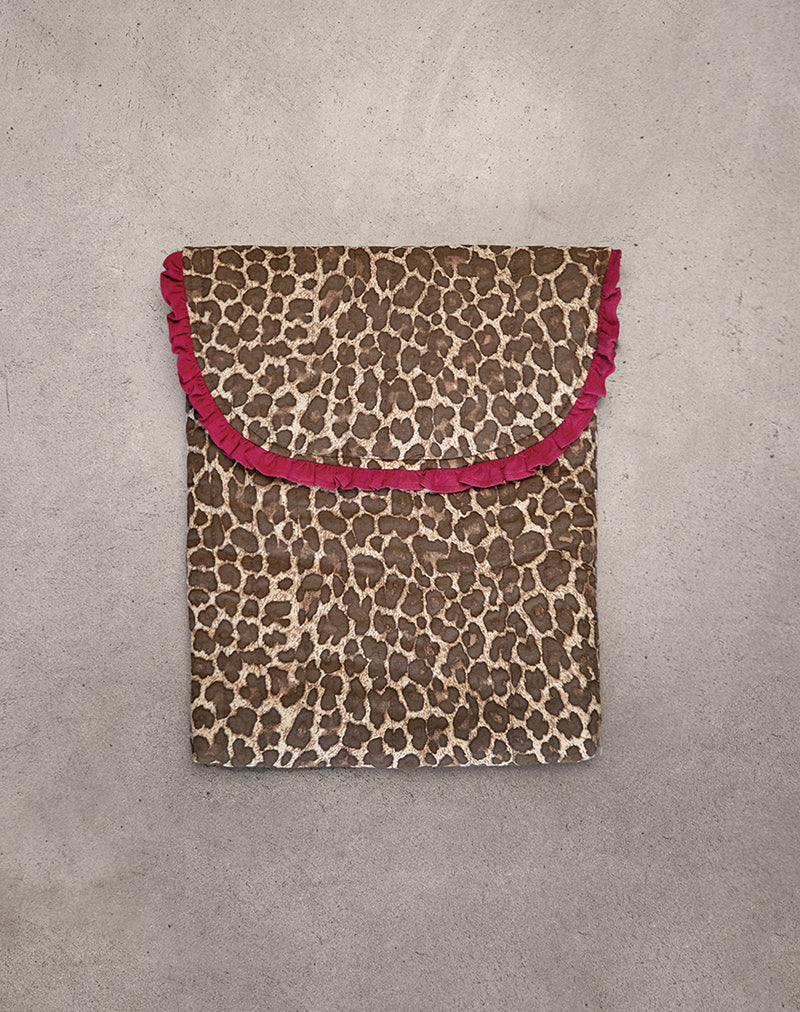 Image of Laptop Bag in Leopard Print with Red Frill