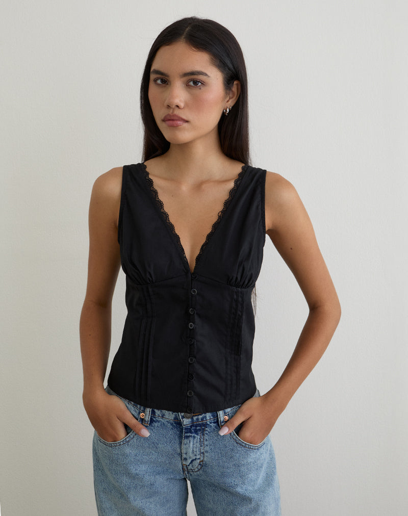 Black V Neck Corset Top | Lasily – motelrocks-com-us