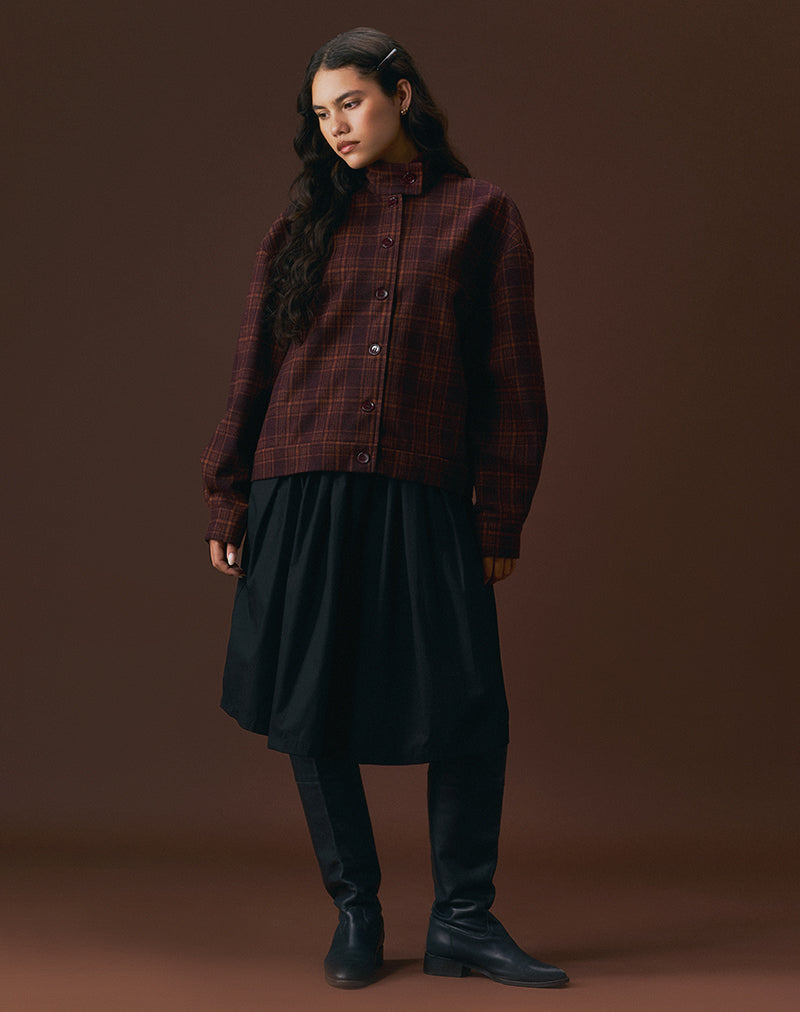 Dark Burgundy Check Tailored Button Up Jacket | Lastika