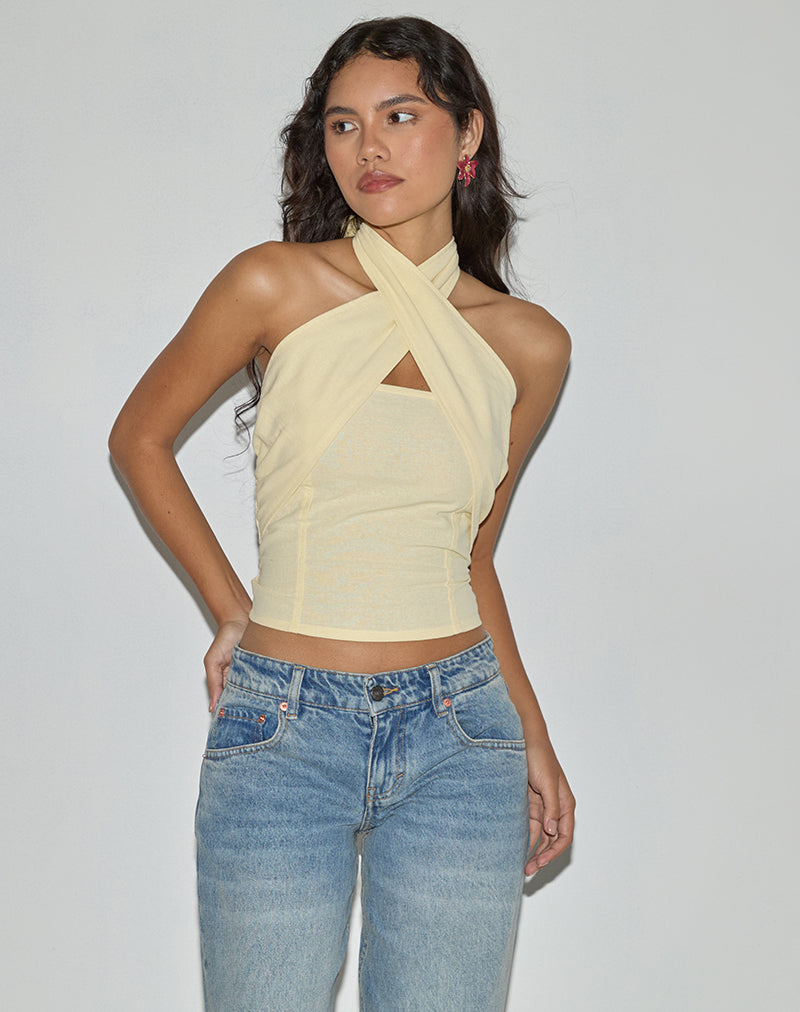 Yellow Linen Wrap Halterneck Top | Lasy – motelrocks-com-us