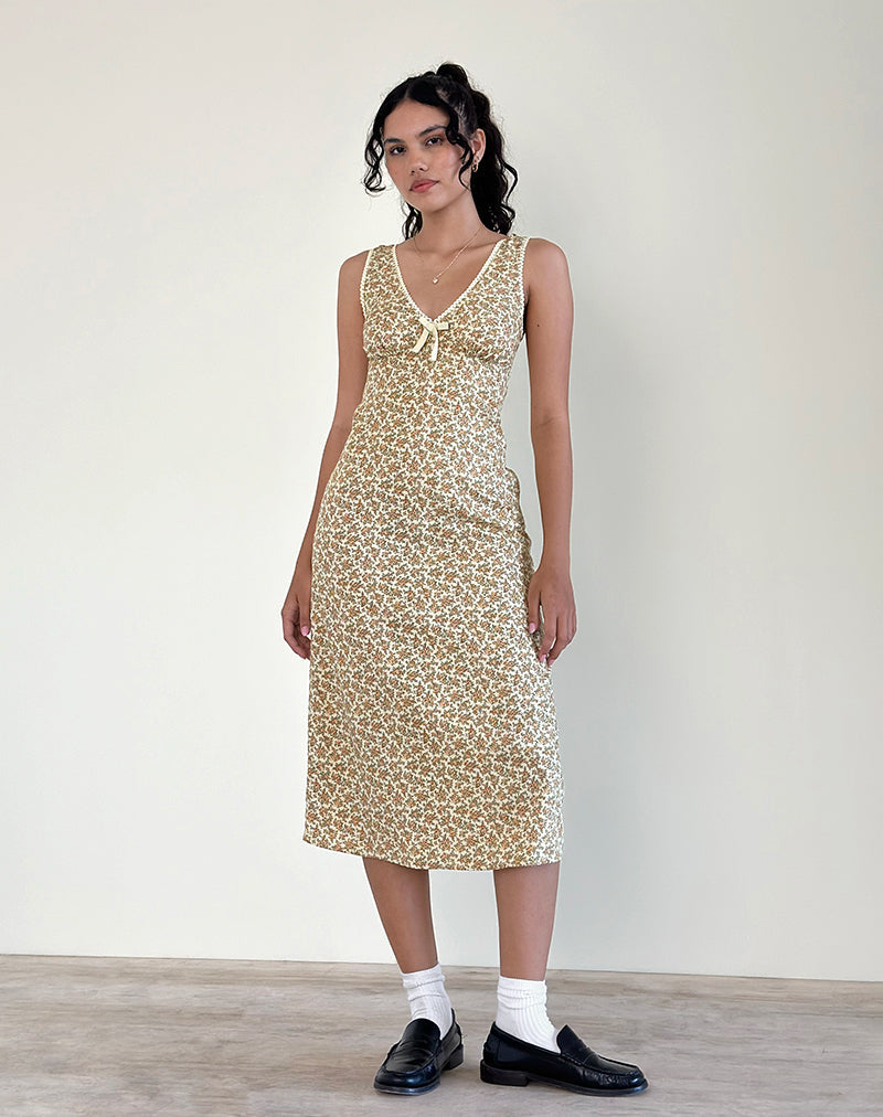 Washed Ditsy Plunge Midi Dress