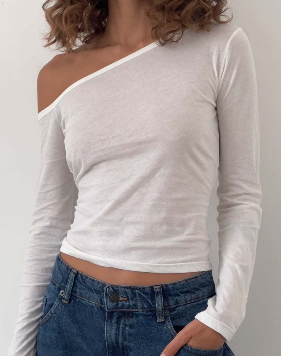 White Tissue Jersey Asymmetric Slouchy Top | Ledez – motelrocks-com-us