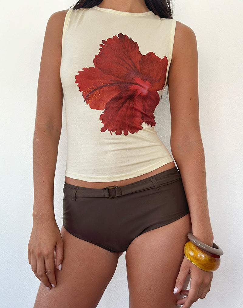 タンクトップ　litmus praying Buttermilk Off White with Orange Red Hibiscus Flower Graphic Tank