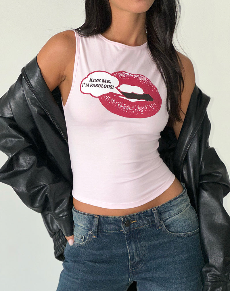 Pink Tank Top with Kiss Me I'm Fab Graphic | Leen – motelrocks-com-us