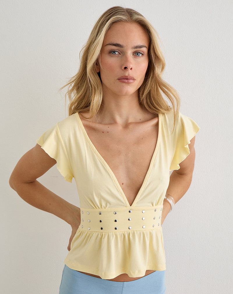 Lemon Jersey Frill Top with Studs | Leisma – motelrocks-com-us