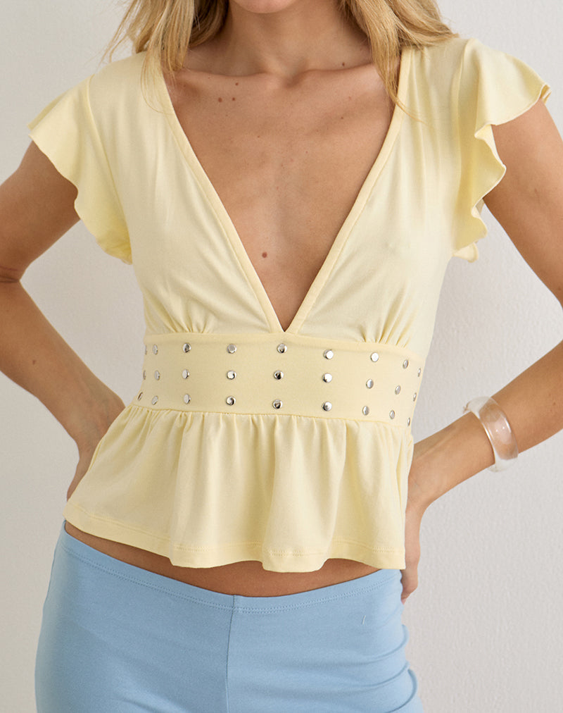 Lemon Jersey Frill Top with Studs | Leisma – motelrocks-com-us