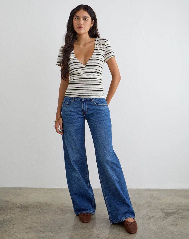 Cream and Brown Stripe Wrap Knit Top | Lenice – motelrocks-com-us