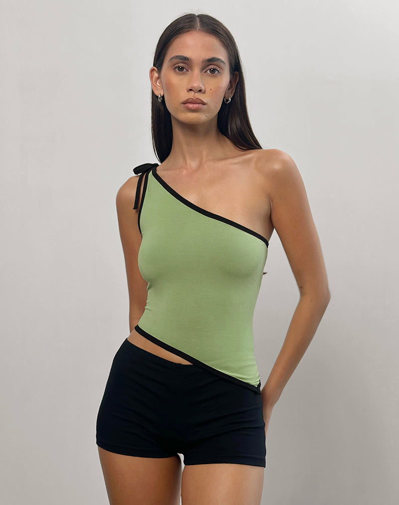 Image of Lenti Asymmetric Top in Sage Green with Black Binding