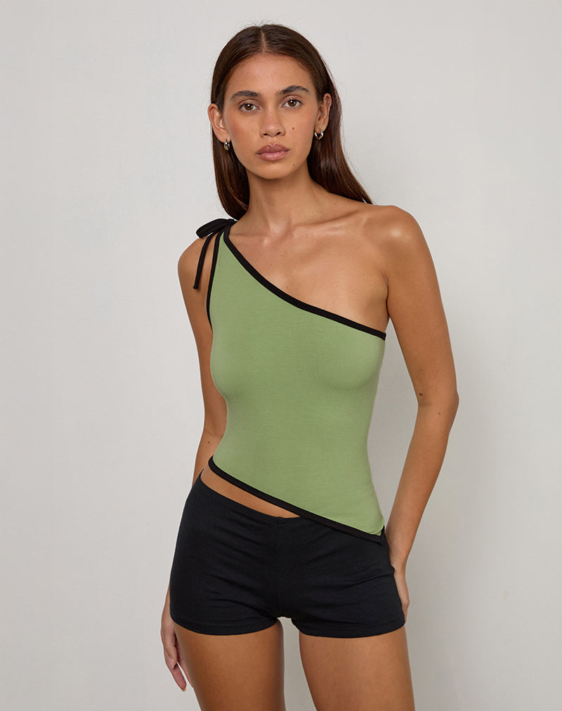 Image of Lenti Asymmetric Top in Sage Green with Black Binding