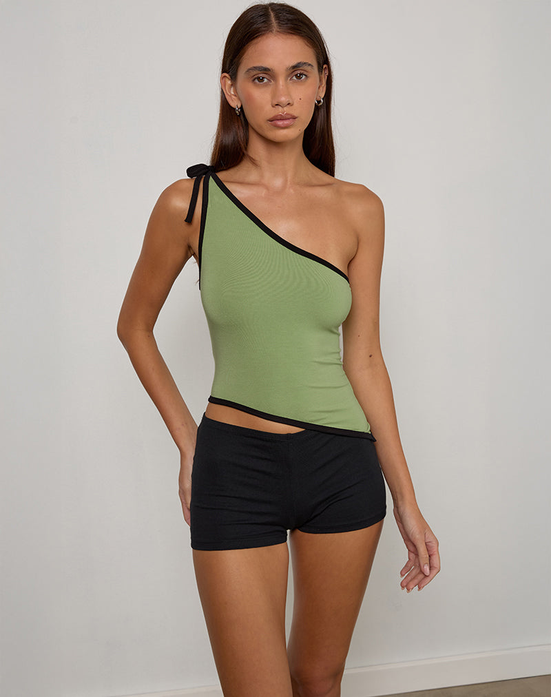 Image of Lenti Asymmetric Top in Sage Green with Black Binding