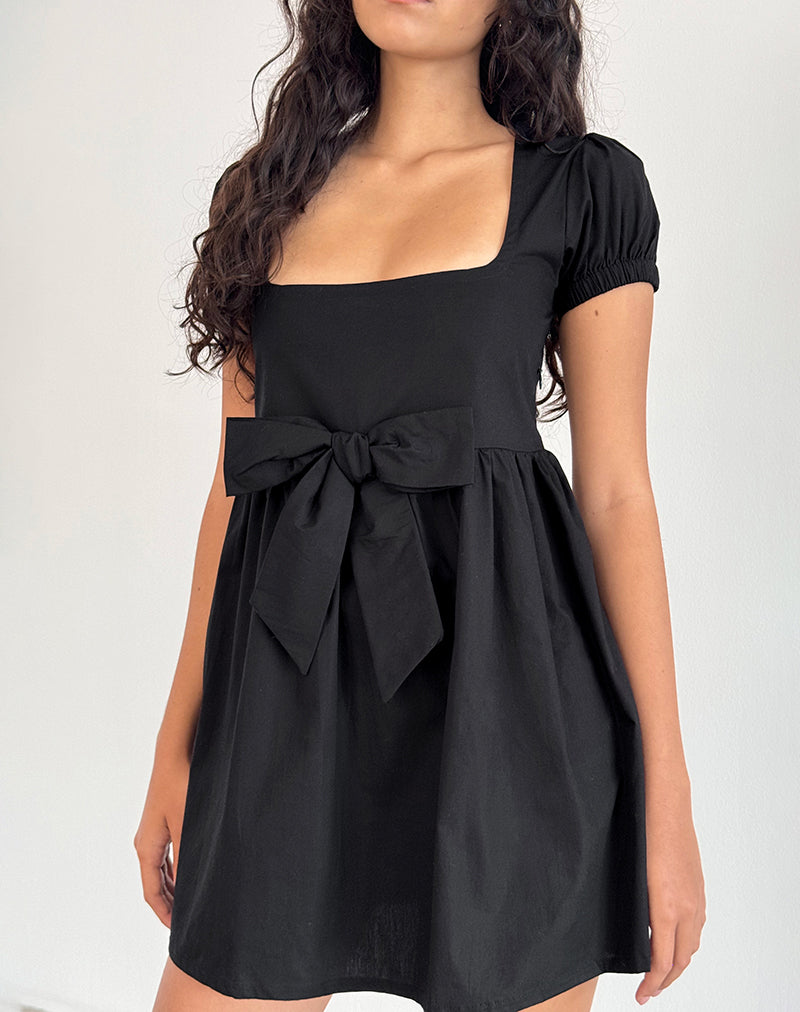 black poplin mini dress Black Cotton Poplin Tie String Mini Dress – Cloth and Label