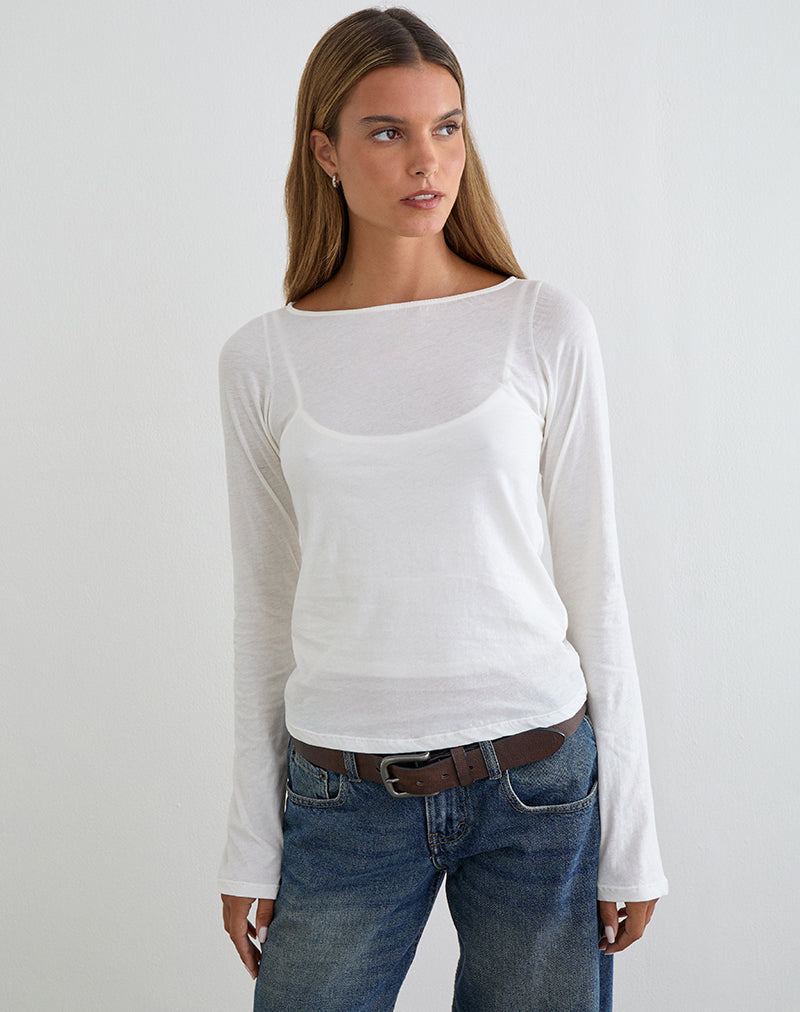 Off White Tissue Jersey Mesh Long Sleeve Top | Levon – motelrocks