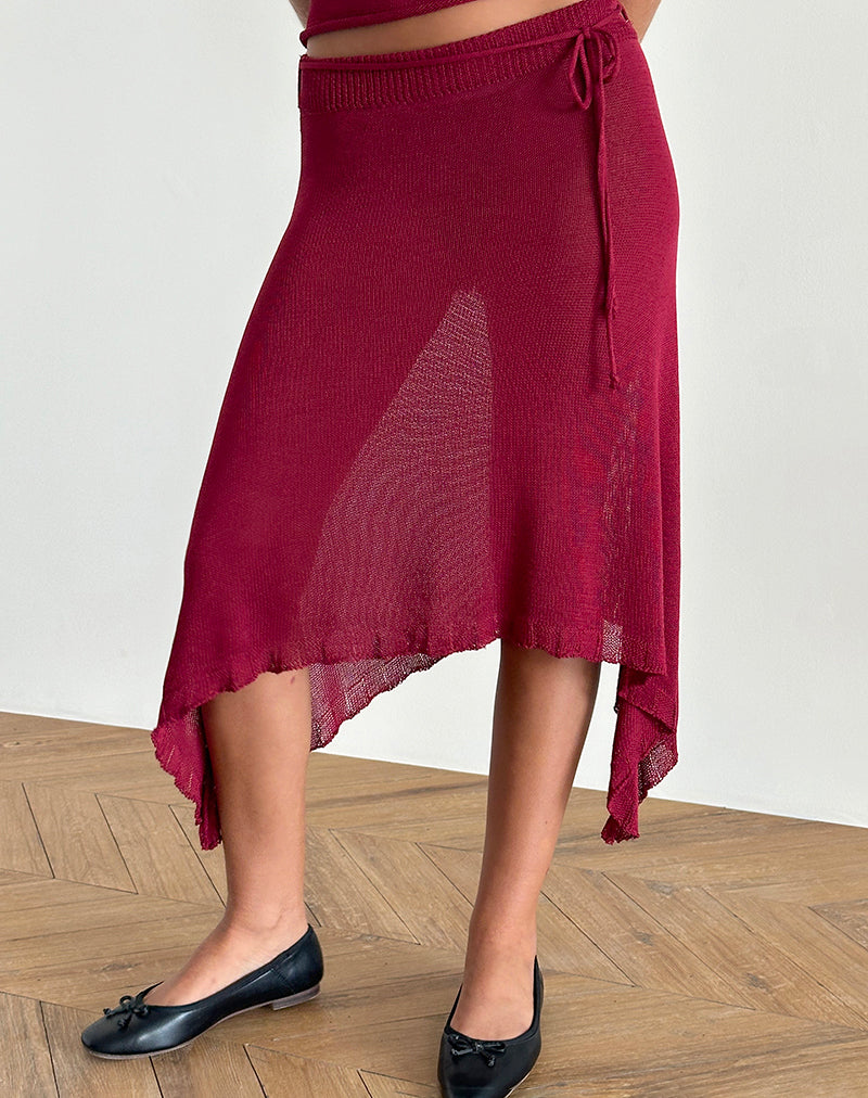 Red Sheer Knit Midi Skirt