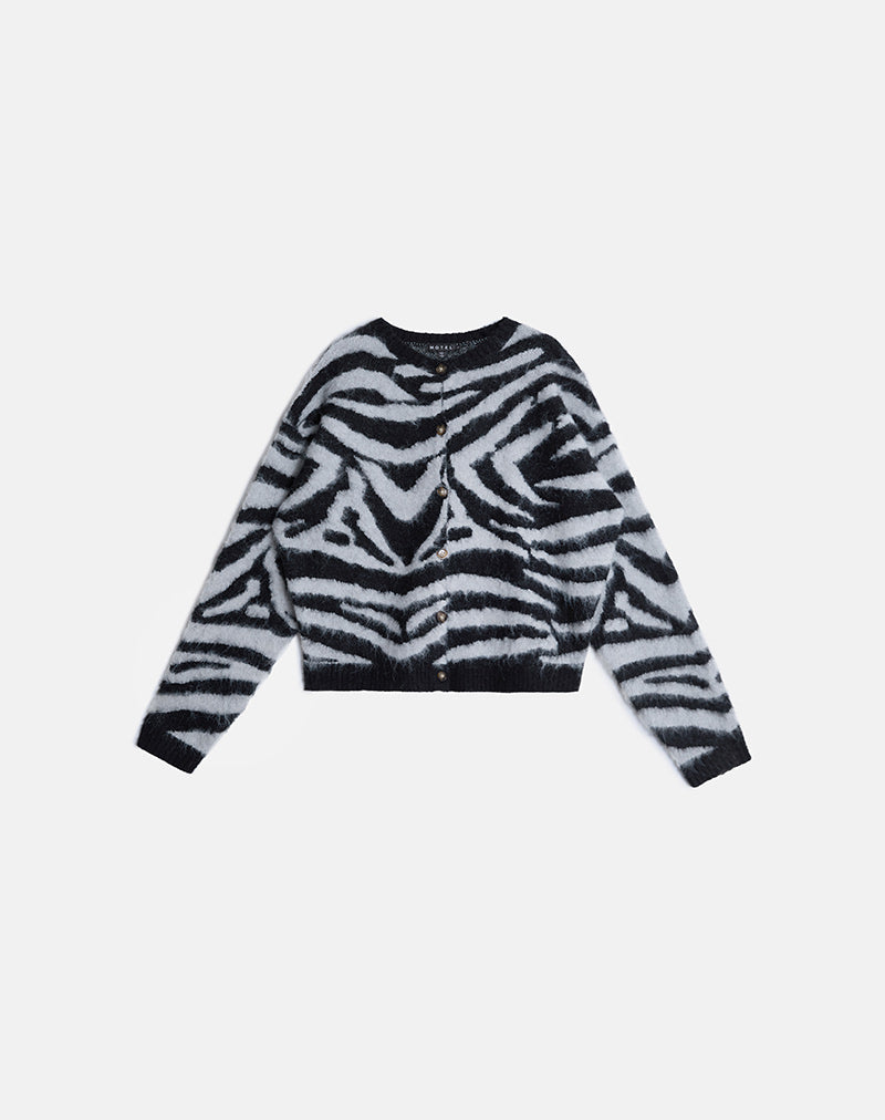 Black and Grey Big Zebra Knit Cardigan | Liliana – motelrocks-com-us