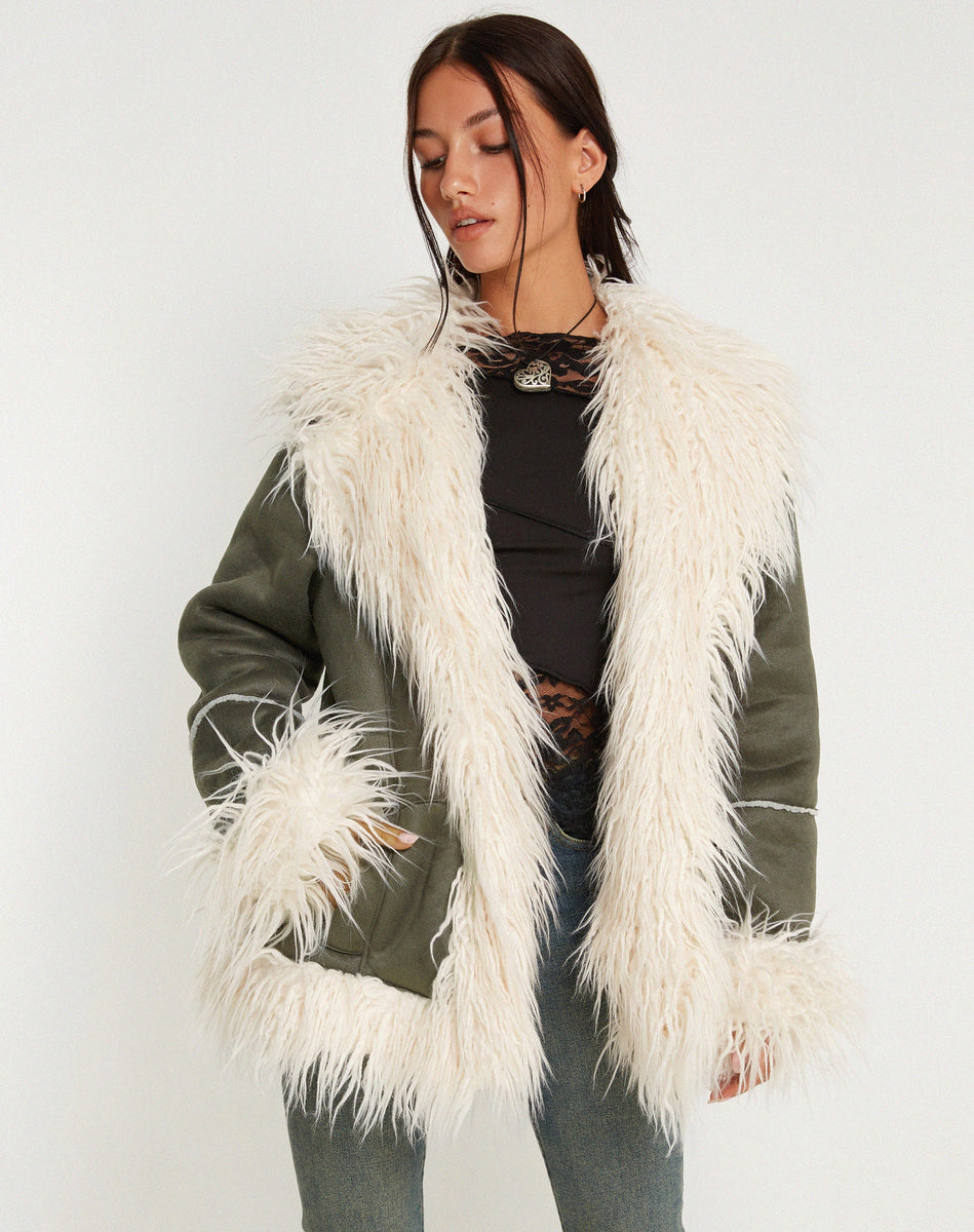 Forest Green Fur Trim Coat | Limin – motelrocks-com-us