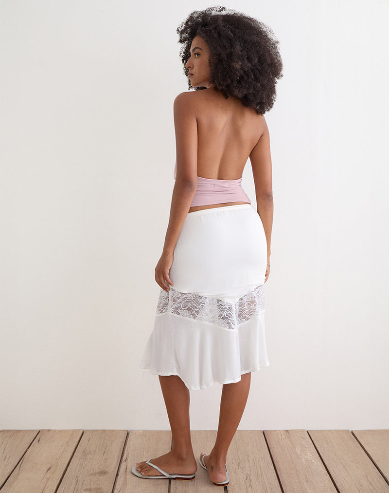 Off White Crinkle with Panel Lace Midi Skirt | Linus – motelrocks