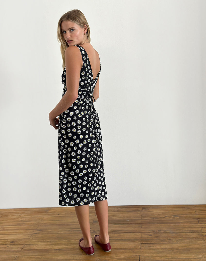 grunge midi dress Vintage 90s Grunge Midi Dress Flutter Sleeve Corset Tie Back Ditsy Floral