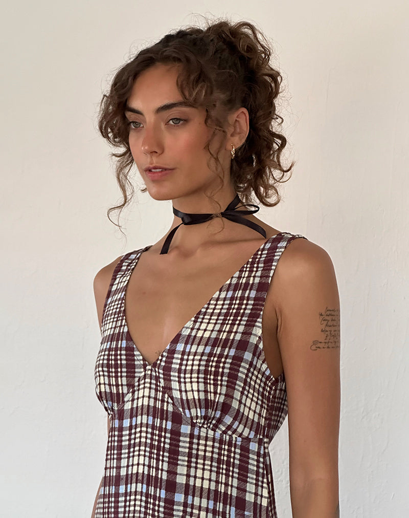 Multi Check Brown Midi Dress | Liva – motelrocks-com-us