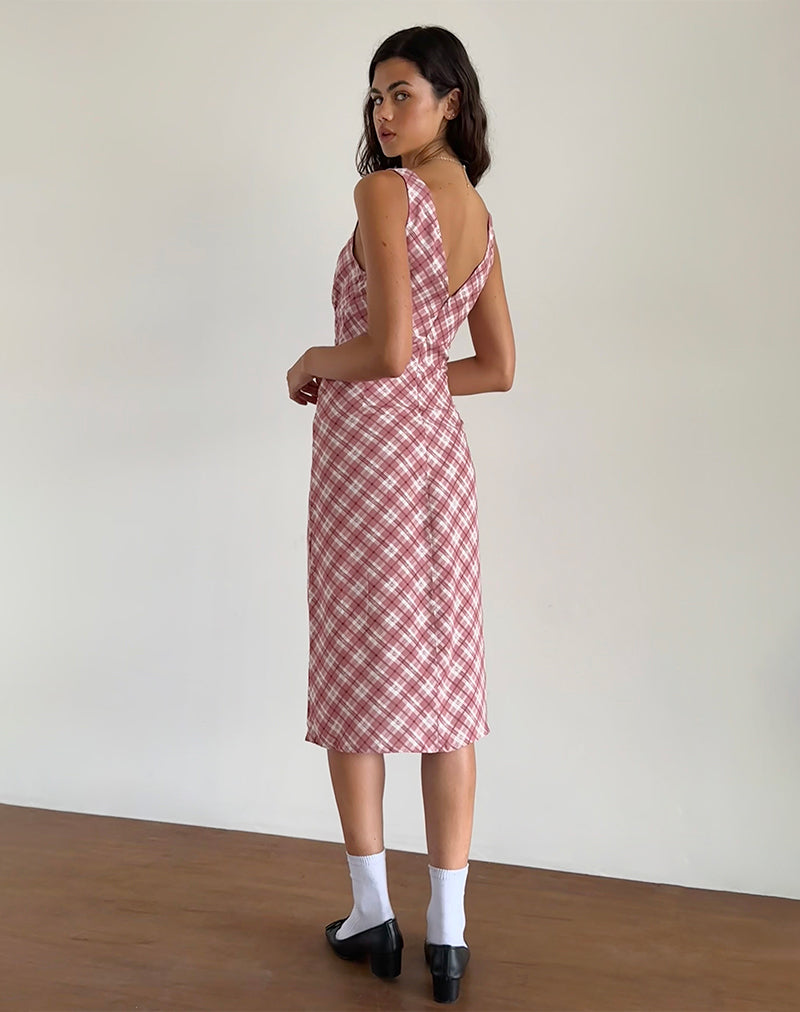 Pink Tartan Midi Dress