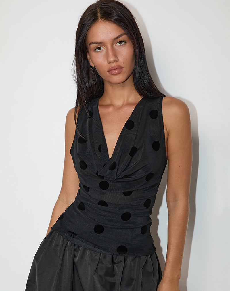 Black Polka Printed Cowl Top | Losa – motelrocks-com-us